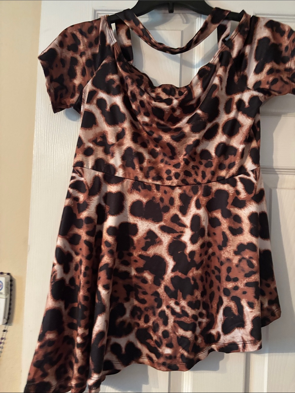 Women Leopard Print Brown & Black Short Sleeve Dress